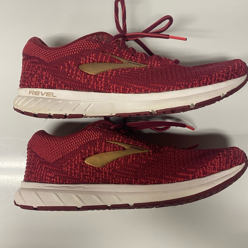 Brooks Revel Women's Red Athletic Shoes with Gold Logo